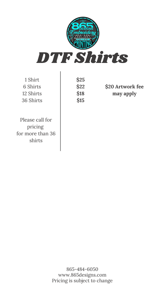 DTF Shirt Pricing